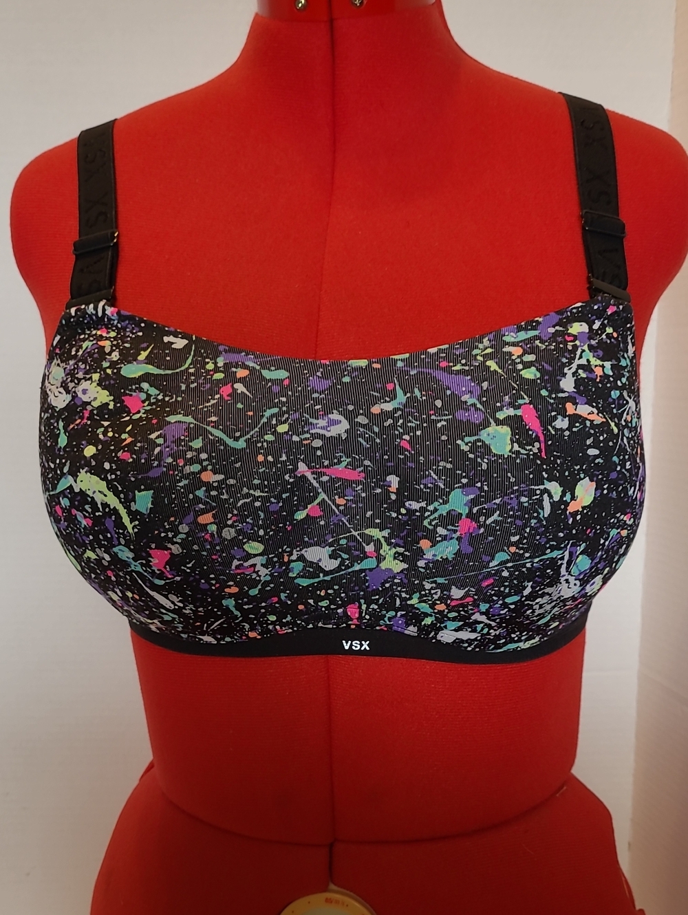 VSX Active Black Splatter-Print Sports Bra 34DD
